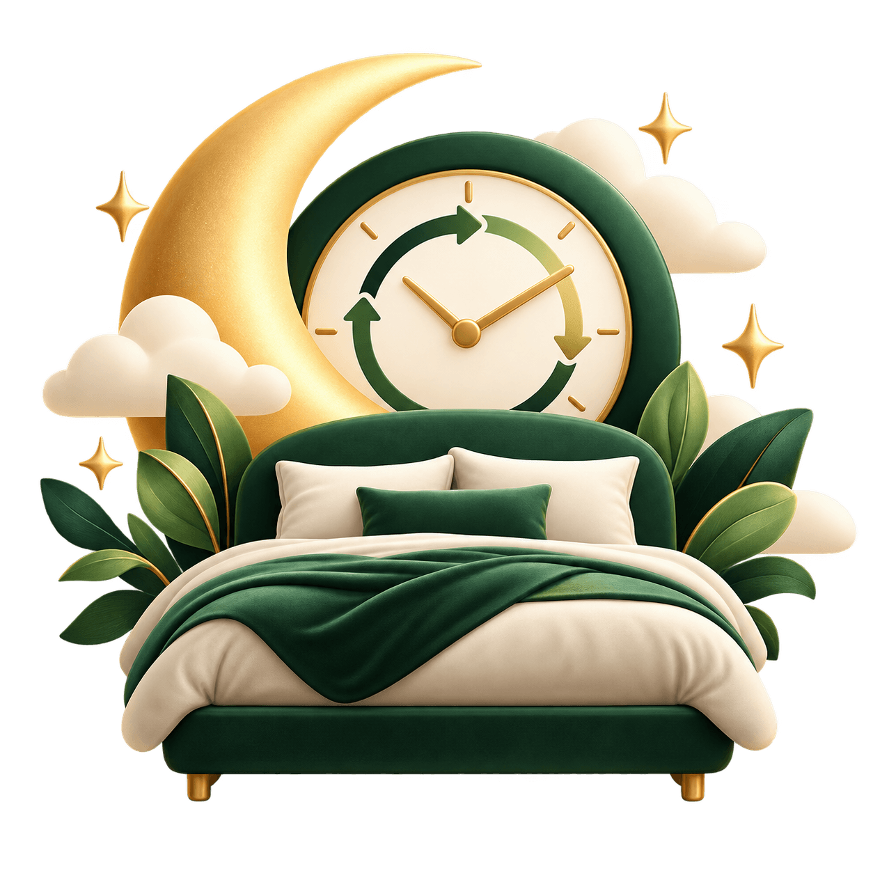 Sleep calculator with bed, moon and sleep cycle clock